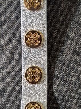 Rustic Cuff Silver Metallic Strap with Decorative Gold Buttons